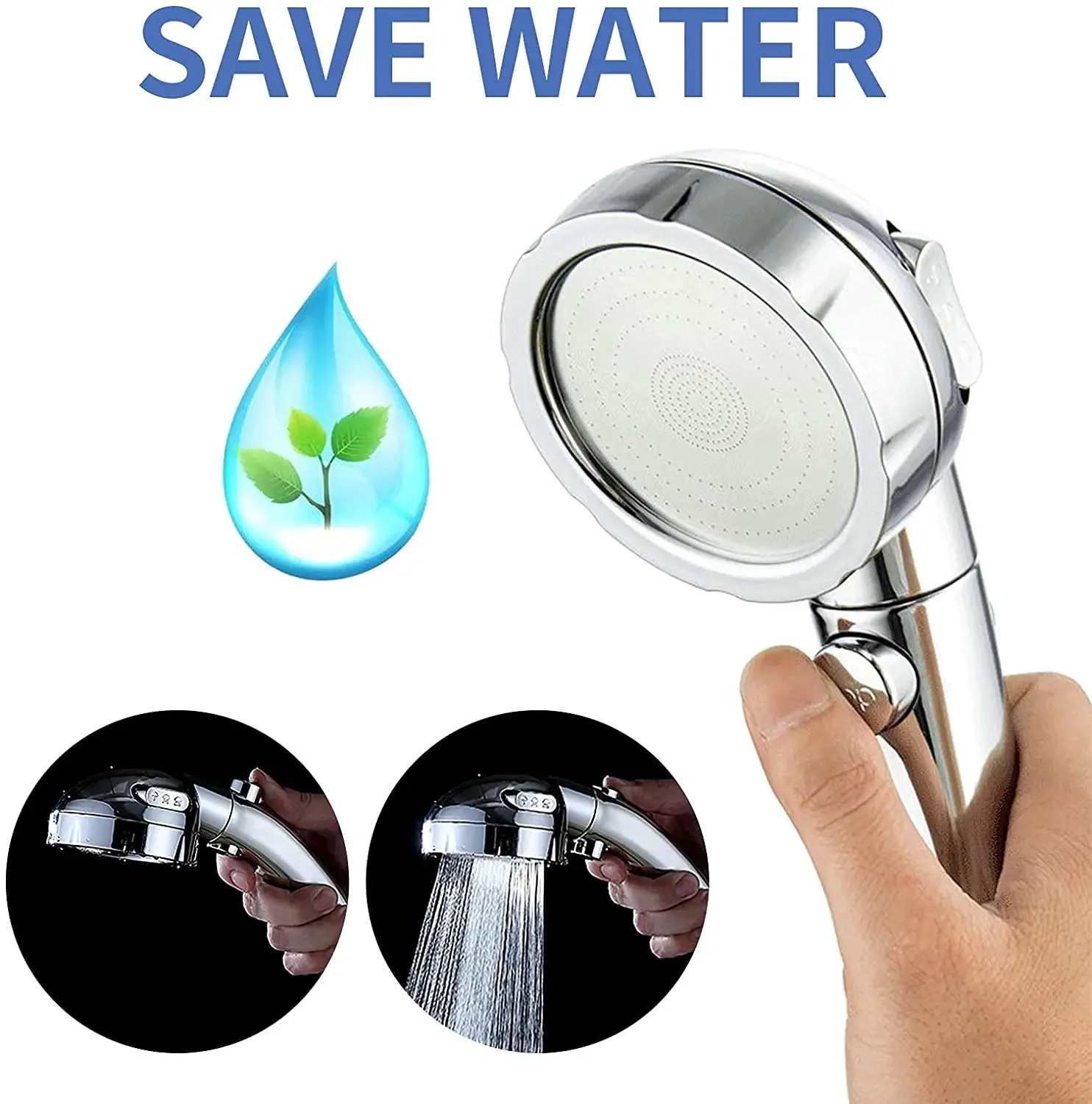 ABS 3 Modes Adjustable Handheld Bathroom Shower Head with Stop Button Saving Water High Pressure Shower Head