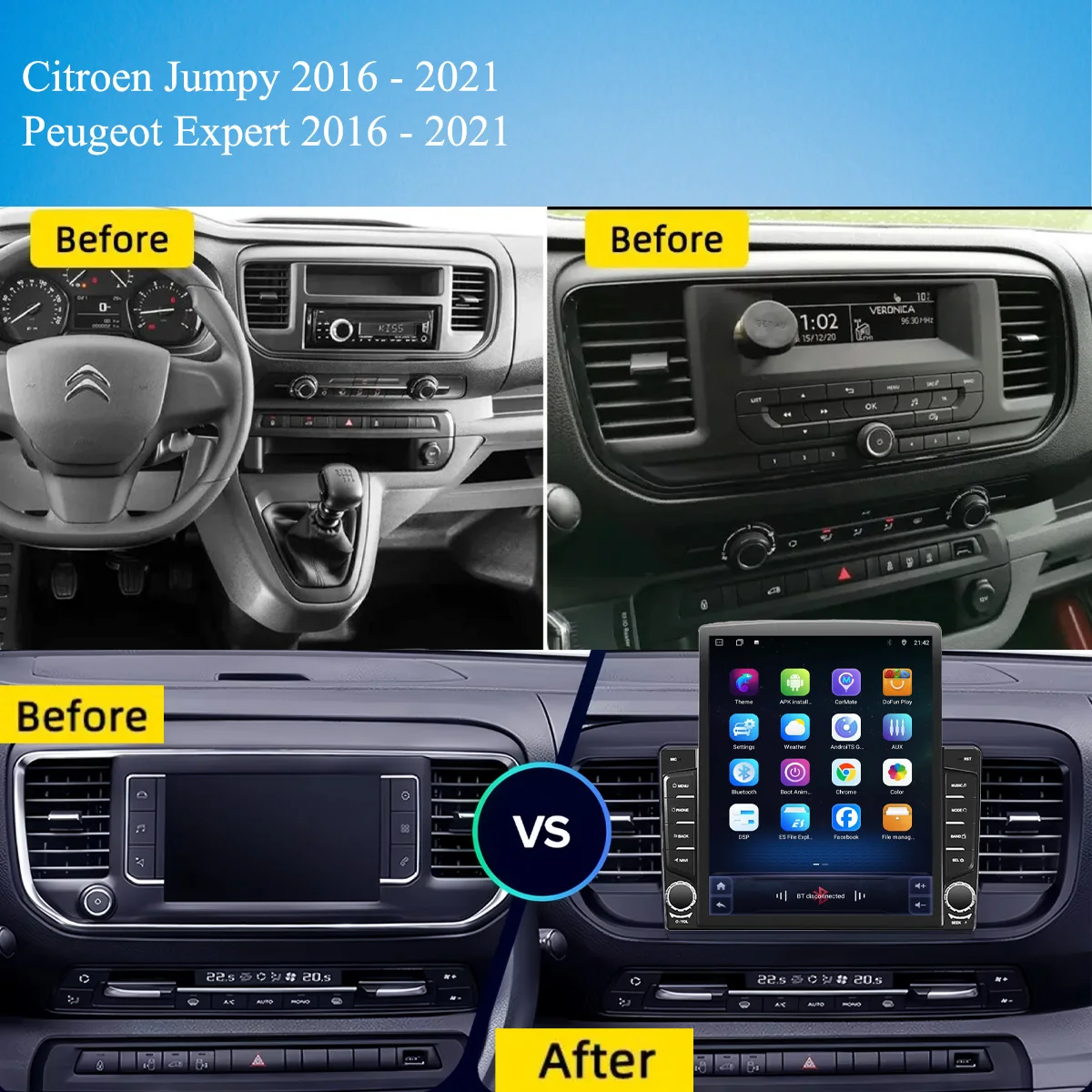 8Core 8+128G Carplay Auto Car Radio Audio Stereo Tape HU Head Unit For Peugeot Expert Citroen Jumpy 2016 - 2021 GPS DVD Cassette view 2