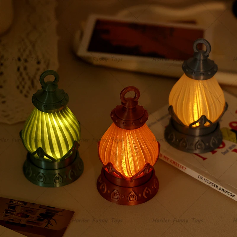 Mini Led Retro Leuchtende Lotus Laterne Simulation Cande Licht Nachtlicht Puppenhaus Miniatur Teelicht Kerzenhalter für Tischplatte