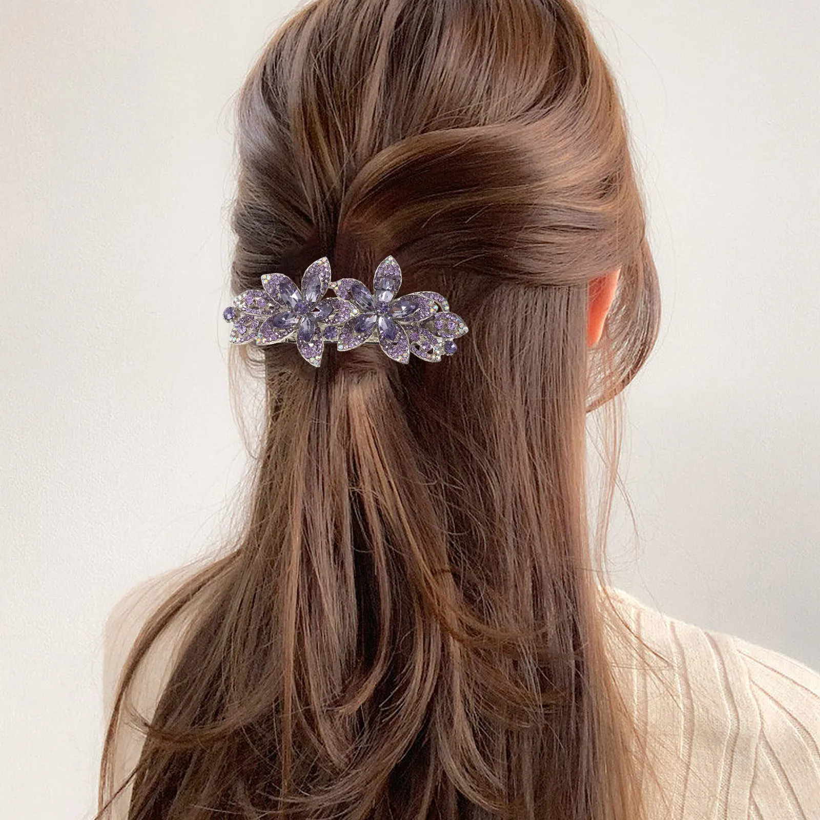 Women Hair Clip Flower Design Rhinestone Accented Alloy Spring Clip Sturdy Decorative Hair Accessory for Special Occasions
