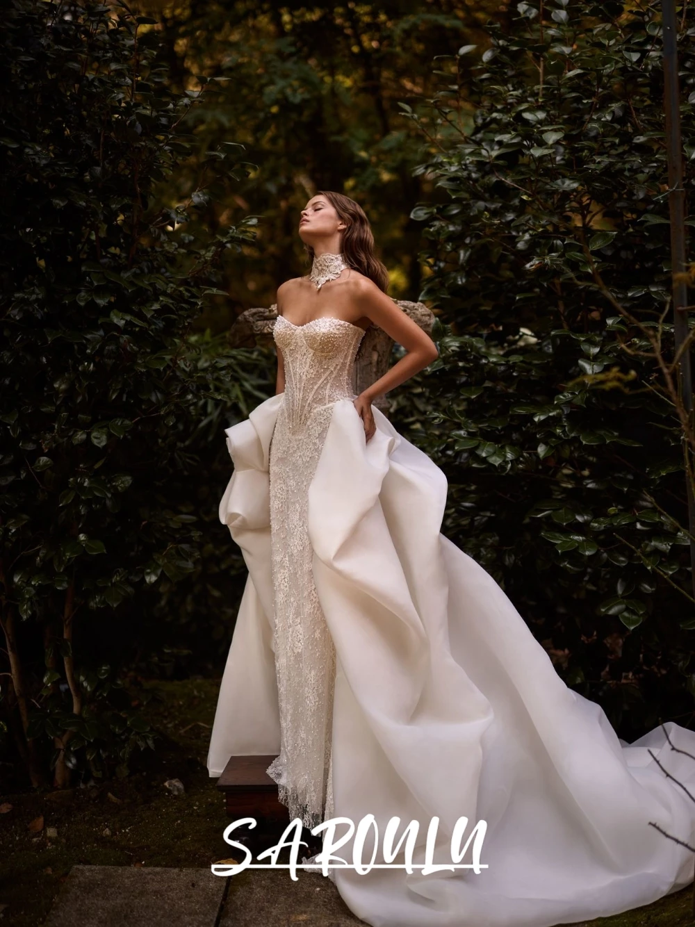 

Luxury Pearls Mermaid Wedding Dress, Modern Stunning 2 in 1 Bridal Gown, Glamorous Lace Appliques Customized Women Wear