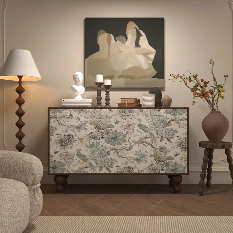 

SGF retro solid wood six-chest cabinet, living room drawer against the wall, integrated installation-free chest cabinet