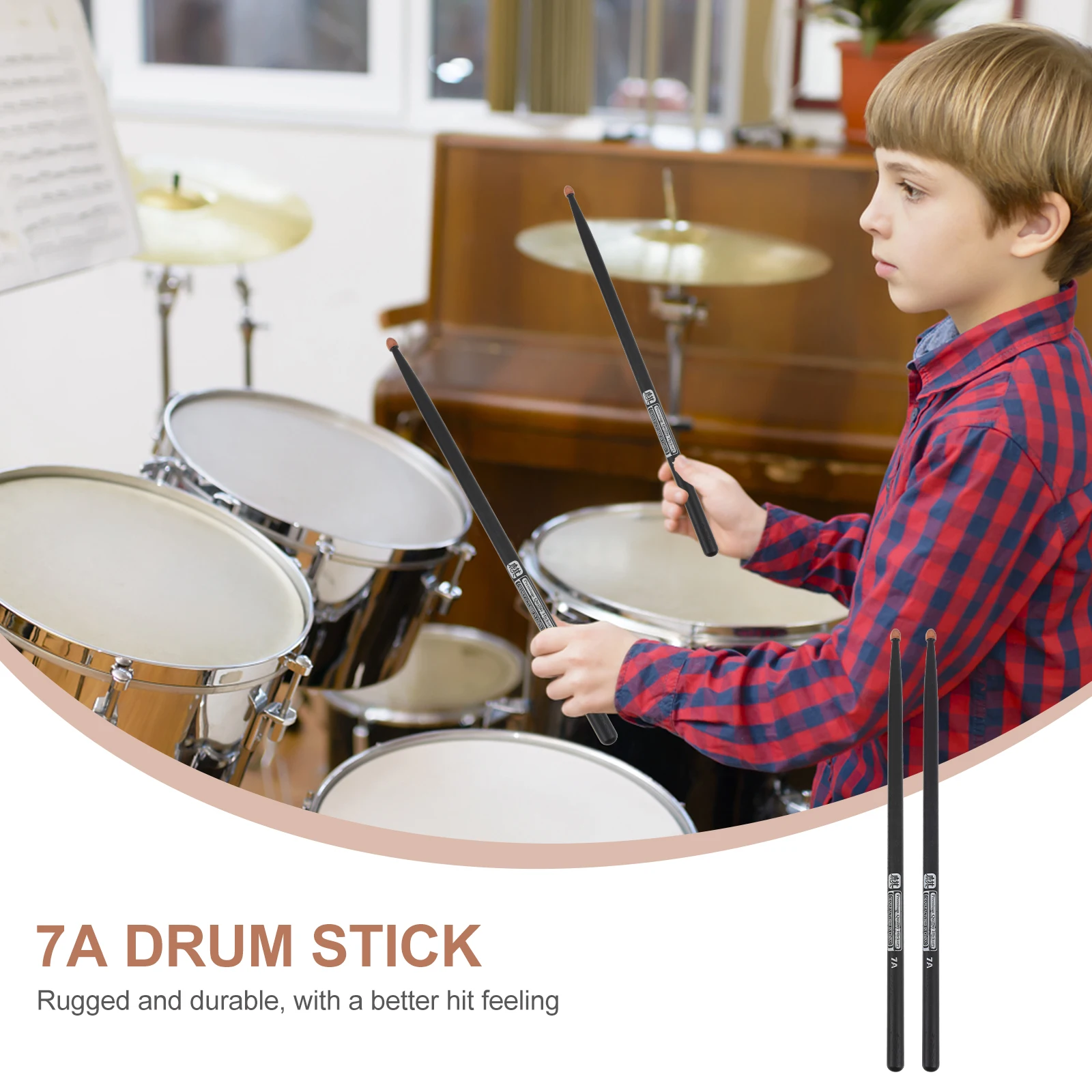 

2pcs 7A Drumsticks Durable Wooden Drum Sticks Portable Percussion Instrument Stick Music Accessories Simple Drumstick Black