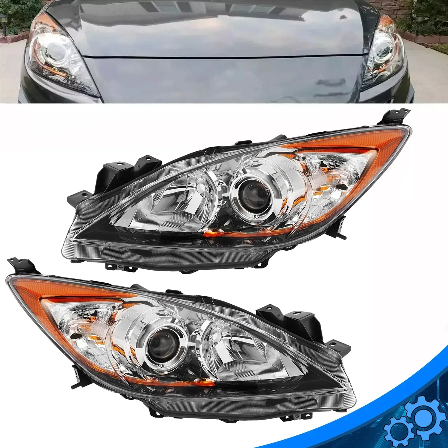 

For 2010 2011 2012 2013 Mazda 3 & 3 Sport Chrome Headlights Headlamp Front Lamps