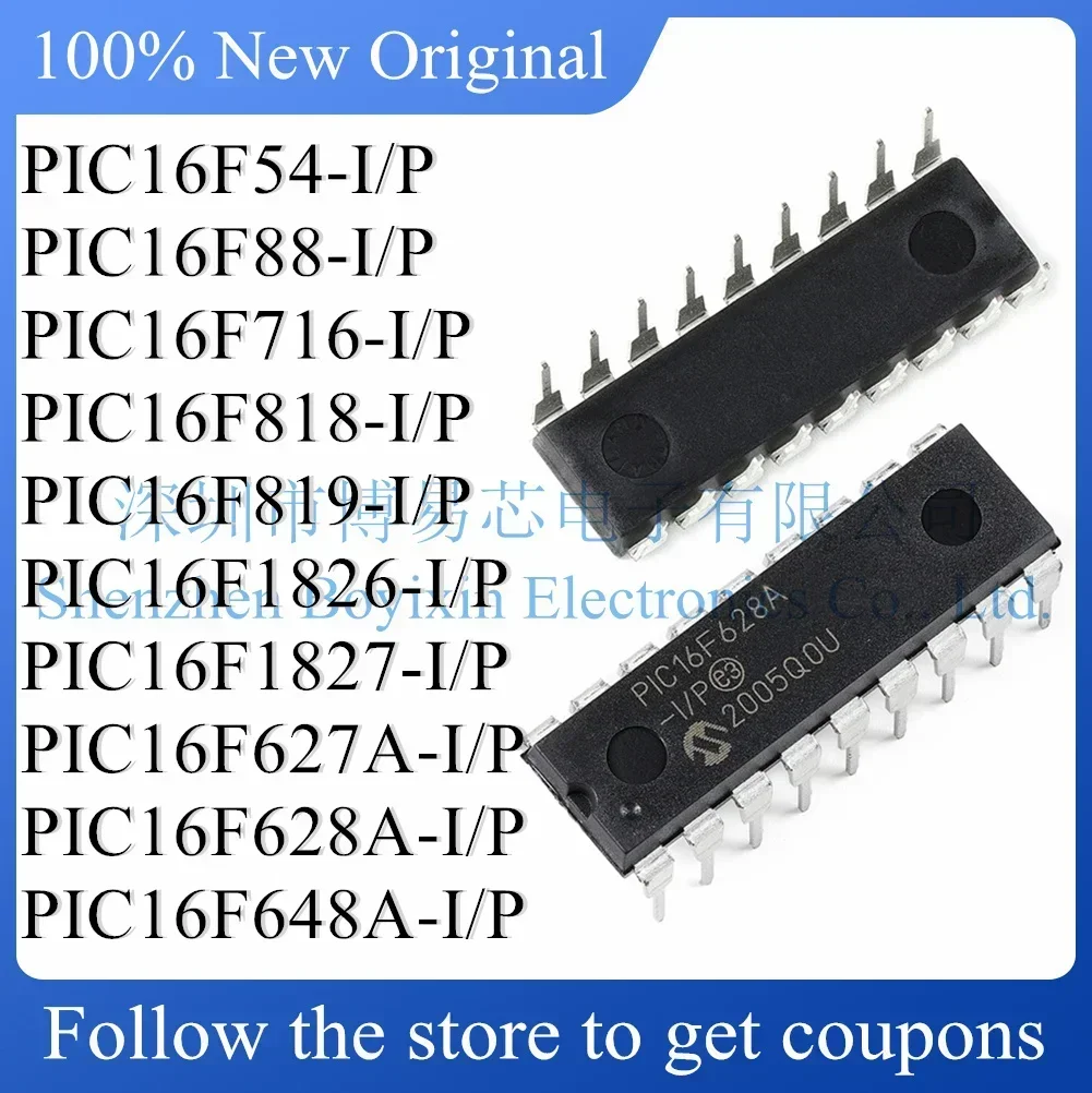 

PIC16F54 PIC16F88 PIC16F716 PIC16F818 PIC16F819 PIC16F1826 PIC16F1827 PIC16F627A PIC16F628A PIC16F648A-I/P Standard version