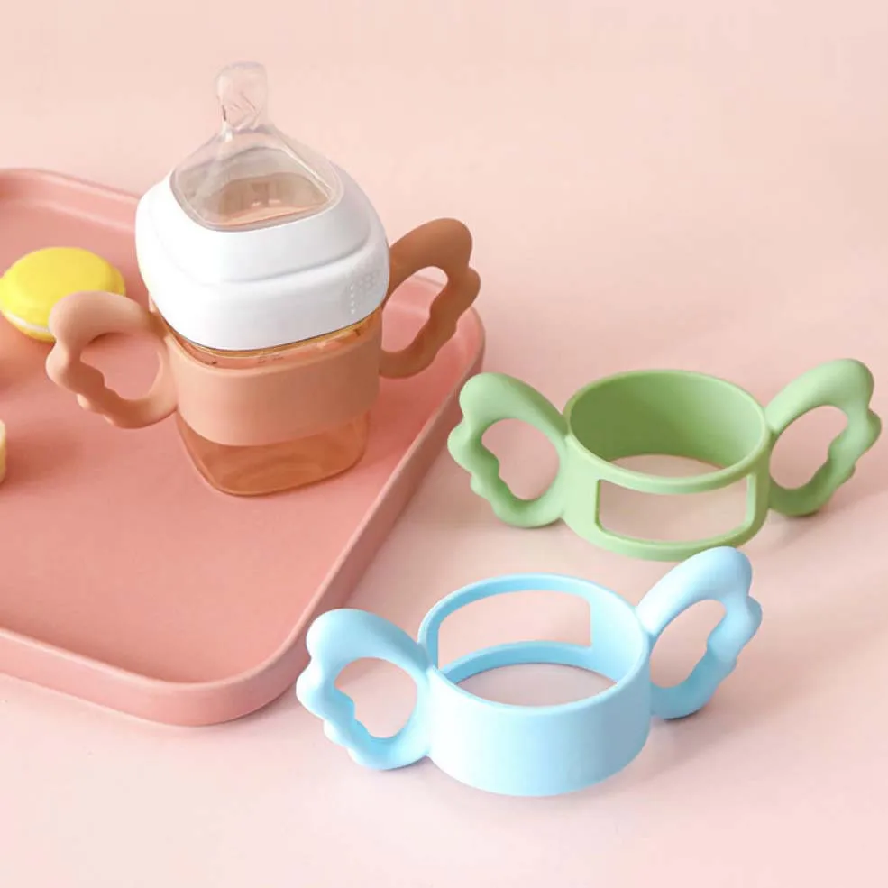 Botella cuadrada de cuello ancho con mango de silicona, accesorio para biberón, cubierta para taza con mango de Ángel Hergen
