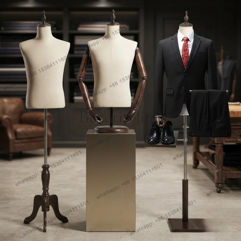 PG European Full Body Mannequin for Mens Suit Display Solid Wood Half Length Clothing Rack with Hands Ideal for Boutique Store