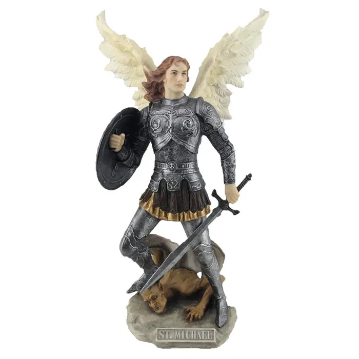 Archangel Saint Michael Statue Resin Warrior Angel Figurine Defeating Demon Religious Home Decor Ornament Catholic Church Decor