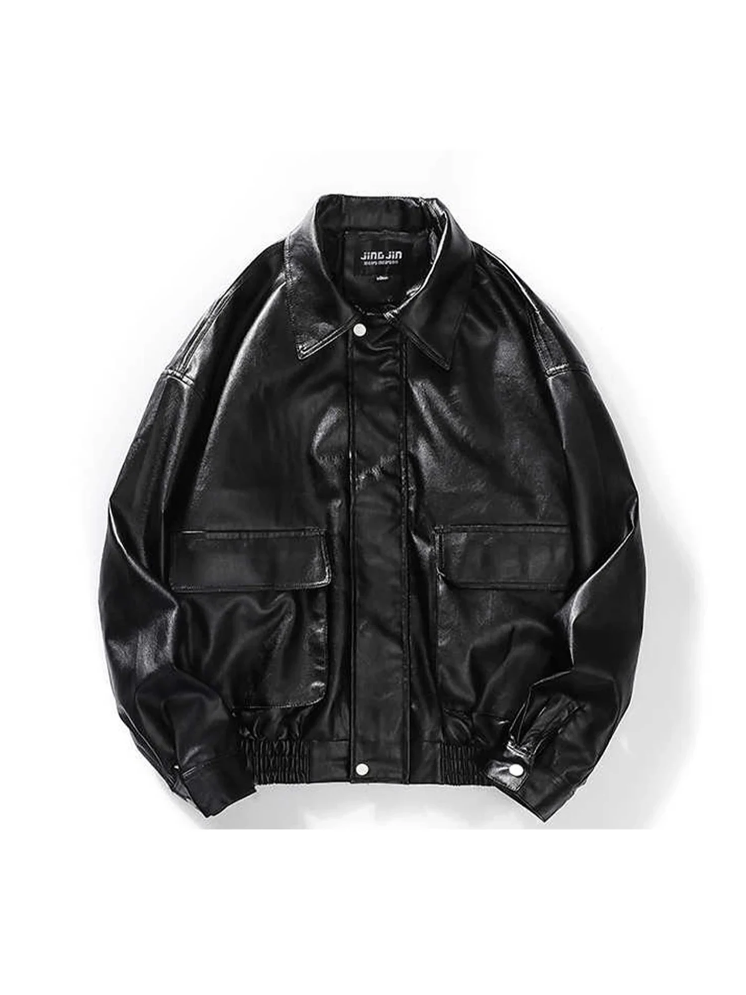 سترة نسائية من الجلد باللون الأسود القوطي معطف عتيق للدراجات النارية من البولي يوريثان سترة موستانج كبيرة الحجم ملابس خارجية 2000s ملابس الخريف والشتاء