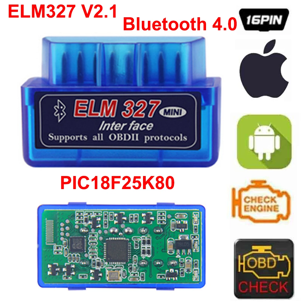 ELM327 V2.1 Mini Bluetooth Detector OBD Car Fault Automatic Scanner Adapter PIC18F25K80 Chip for Android/IOS Car Diagnostic Tool