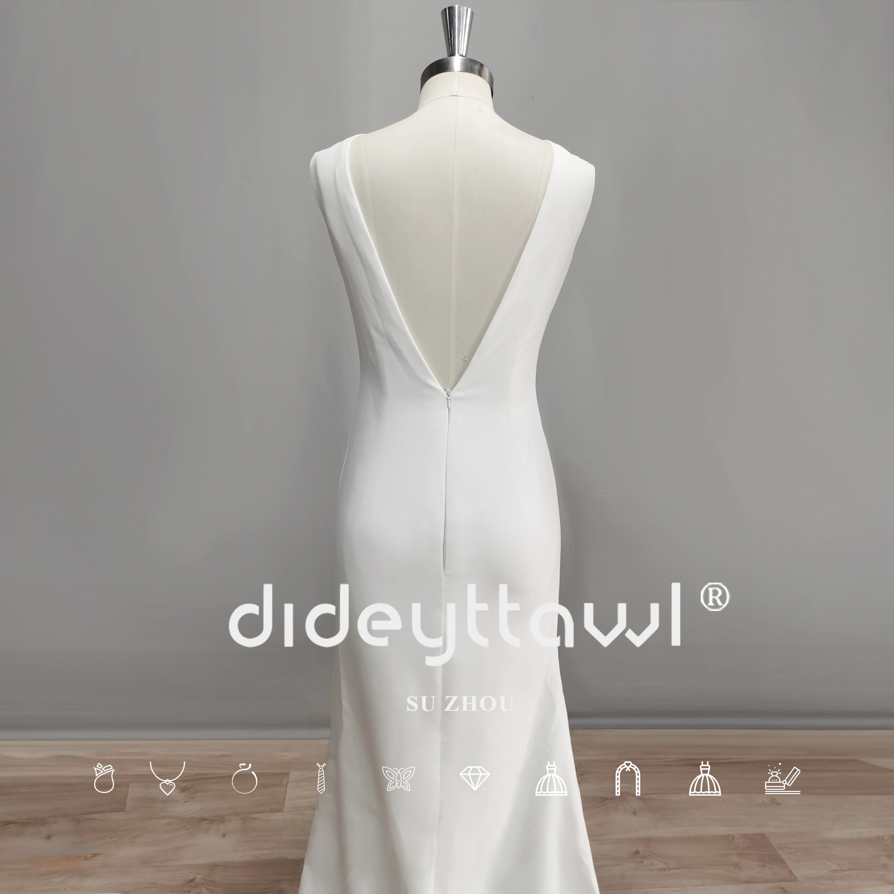 DIDEYTTAWL Real Photo Elegant Sleeveless Crepe Mermaid Wedding Dress Simple Backless Sweep Train Bridal Gown 2023