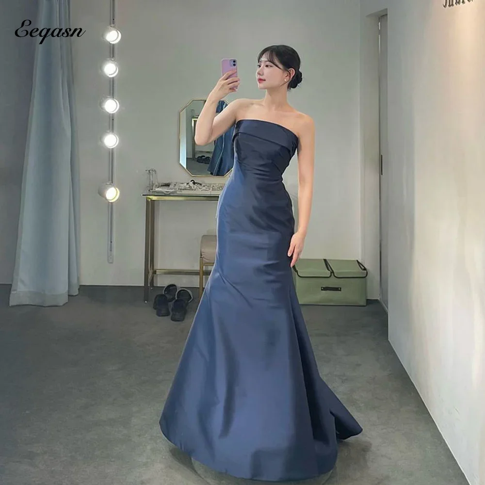 Elegant Korea Evening Prom Dresses Wedding Photo Shoot Strapless Mermaid Reception Wed Party Dress Bride Gowns Customized