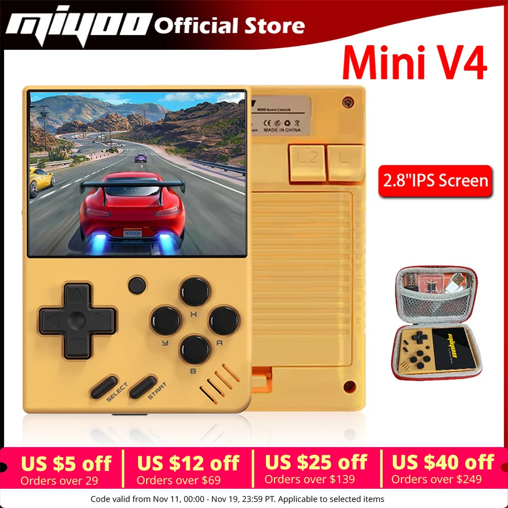 MIYOO MINI V4 Portable Retro Handheld Game Console 2.8''Inch IPS Screen Video Game Consoles Linux System Classic Gaming Emulator