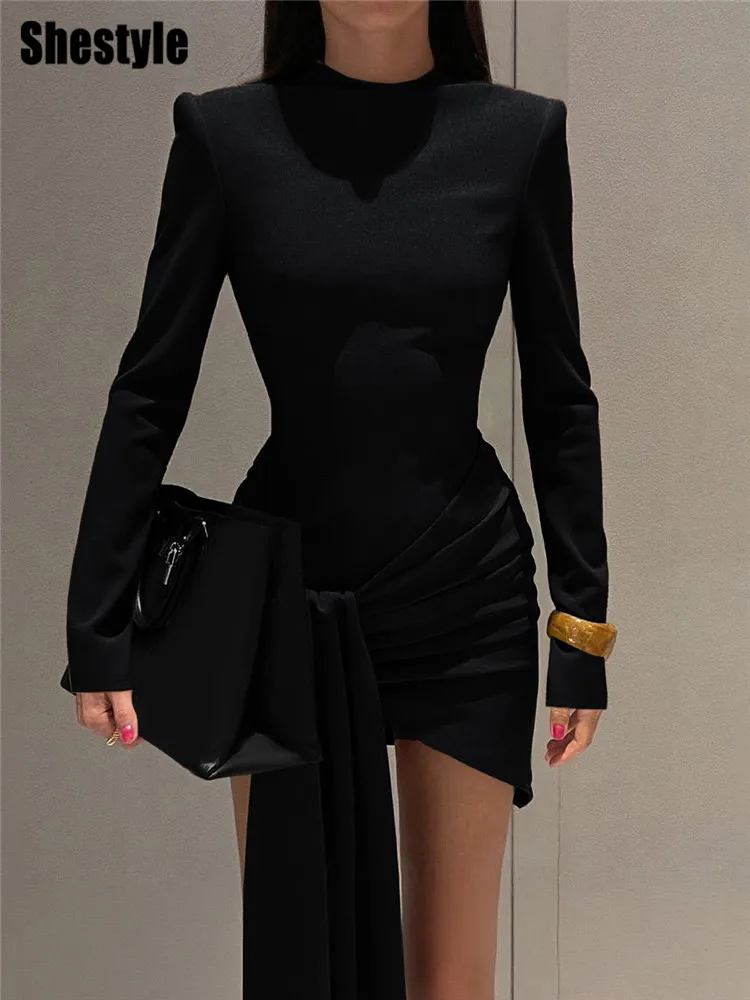 Shestyle sobreposição marrom bainha mini vestidos femininos tripulação pescoço design da marca assimétrico figura lisonjeiro data outfits deslumbrante