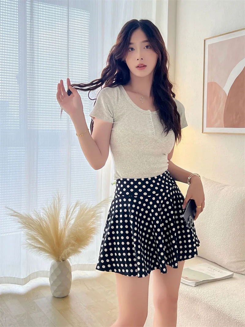 Fashion Women's Basic Skirt Summer Mini Elastic Pleated Skirt Lined Shorts Printing Plaid Korea Girl Uniform Safety Pants Skirt