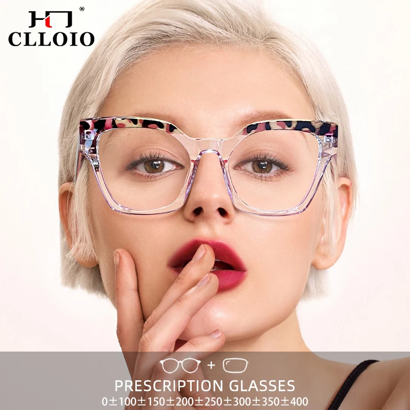 

CLLOIO Women Trendy Square Prescription Glasses Myopia Hyperopia Reading Glasses Ladies Anti Blue Light Optical Eyeglasses Frame