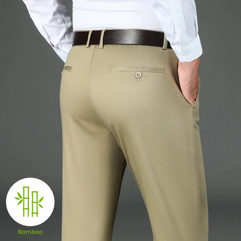 

Autumn Bamboo Pants Men's Business Fashionable Solid Color Suit Classic Trousers Loose Elastic Pants Brand Male Clothing