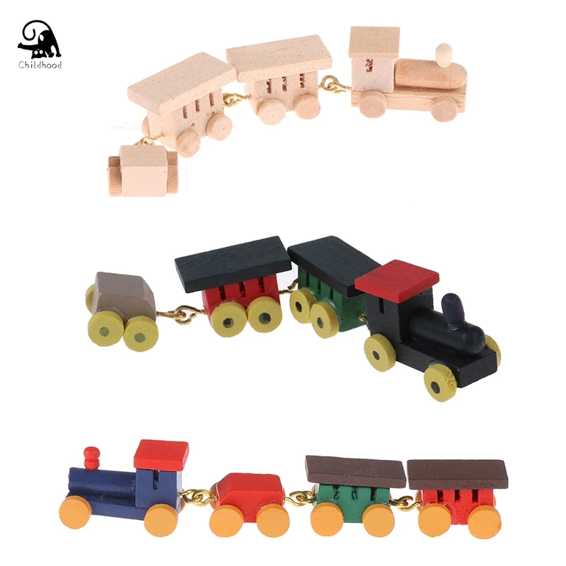 1/12 accessori in miniatura per casa delle bambole per la decorazione della casa delle bambole Mini giocattoli modello di simulazione del treno in legno colorato