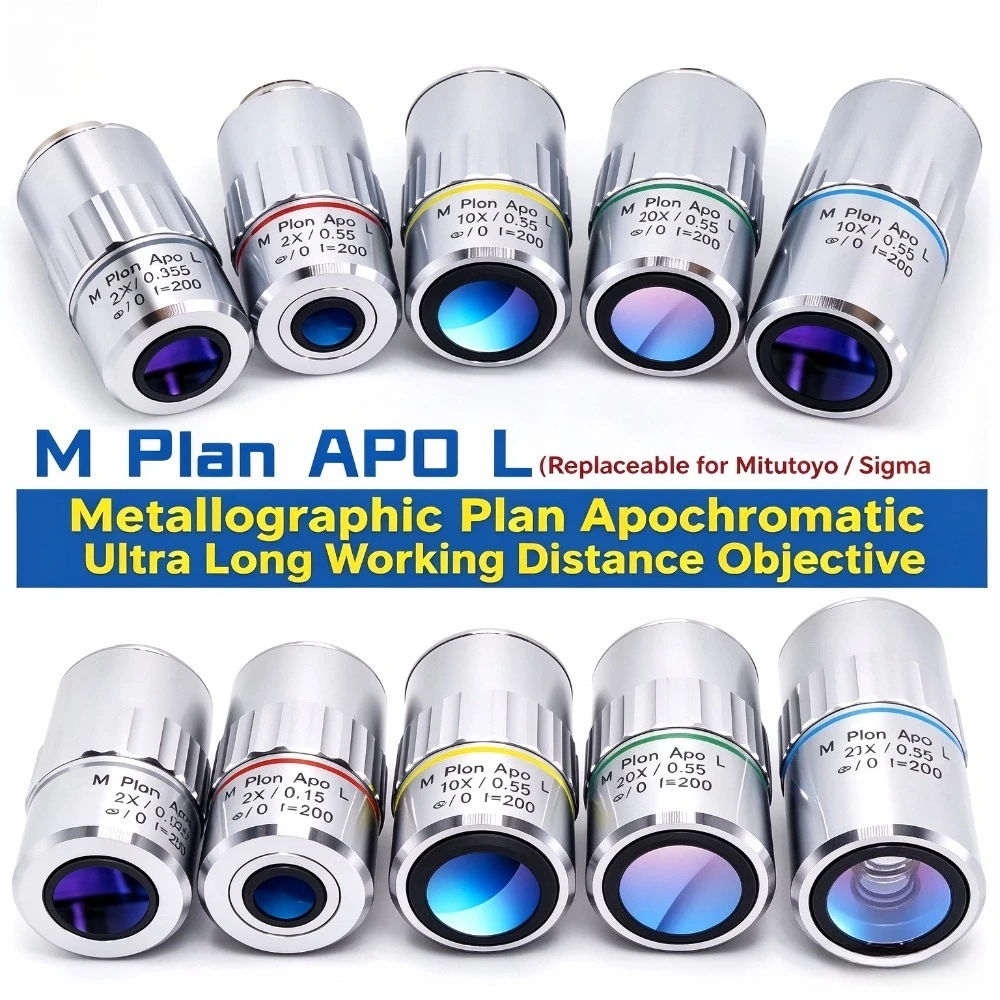 M26 Long Working Distance Objective 2X 5X 10X 20X 50X M Plan APO Metallographic Apochromatic Infinity Microscope Objective Lens