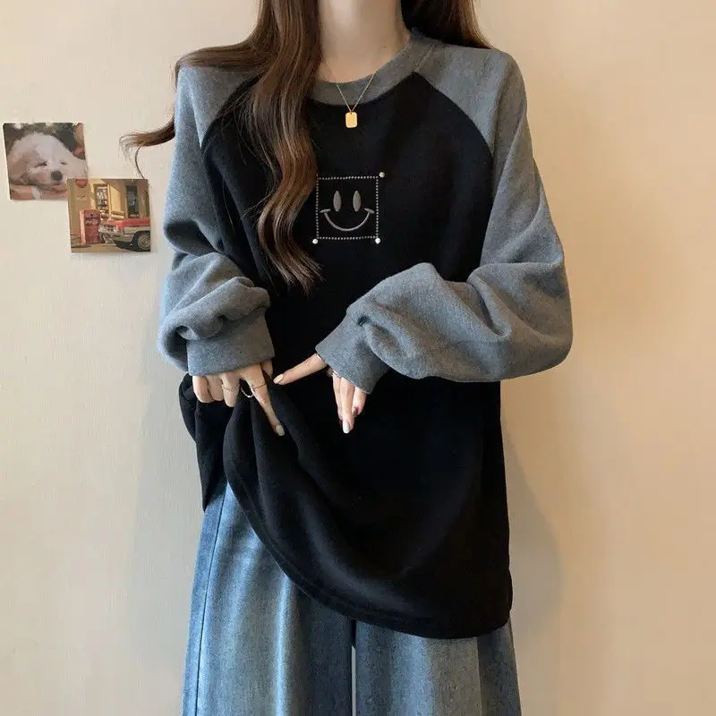 Chemise intérieure chaude en polaire pour femme, nouveau Style, ample, amincissante, épaisse, surdimensionnée, bloc de couleurs, automne hiver