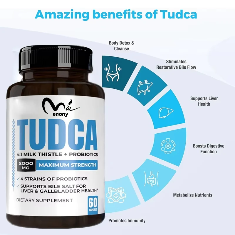 2000mg TUDCA Bile Salt Supplement Complex for Liver Detoxification and Cleansing 4:1 Milk Thistle+60 Probiotics Non GMO Capsules