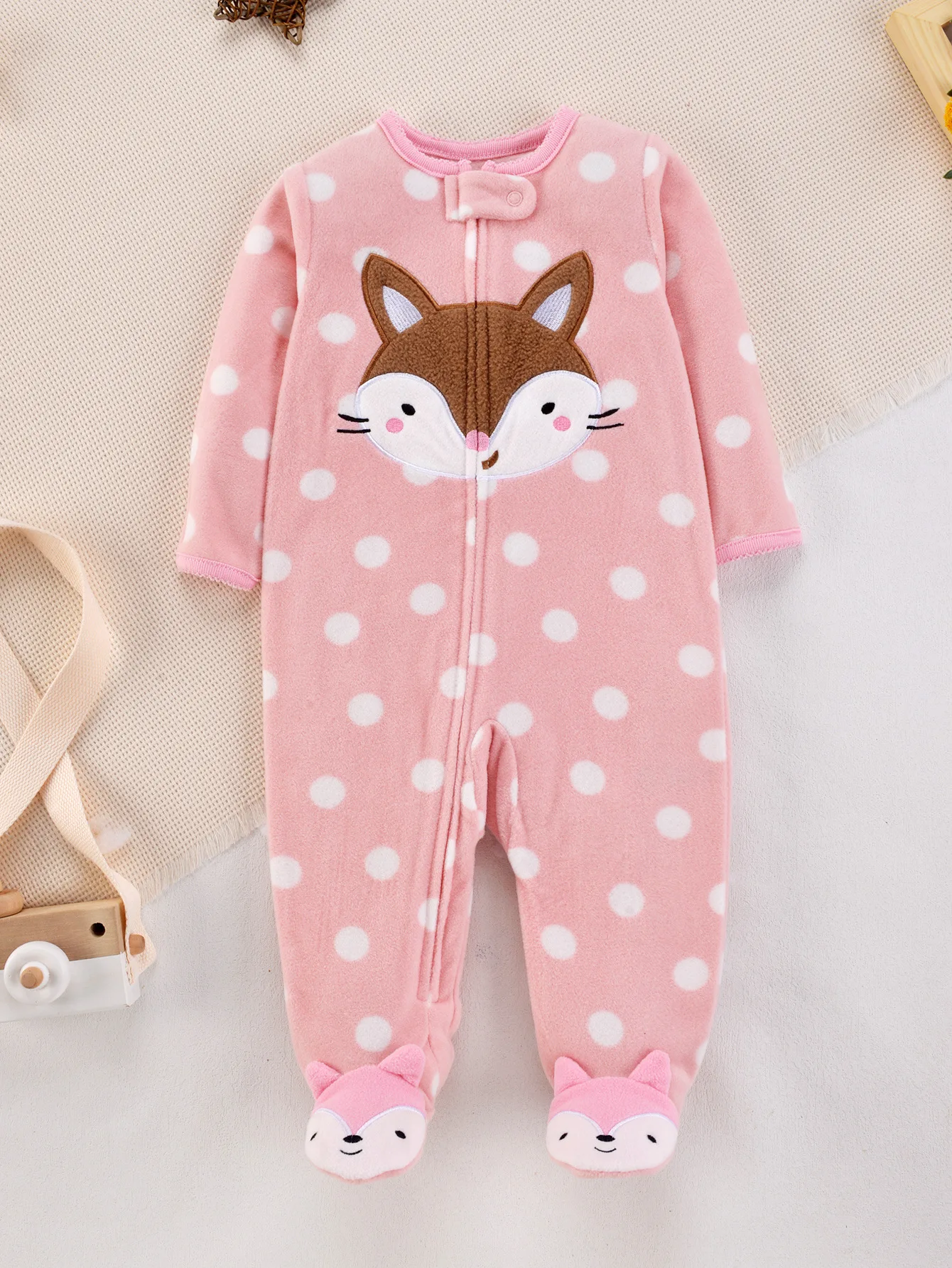 Newborn Baby Rompers Autumn Winter Zipper Fleece Sleepsuit Clothes Cute Fox Animal Footed Warm Baby Pajamas Babe Jumpsuit 0-12M