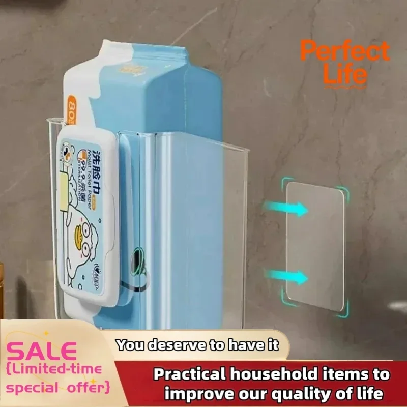 Caixa de Armazenamento para Lenços Umedecidos, Montada na Parede, Sem Perfuração, Caixa de Armazenamento para Lenços de Papel