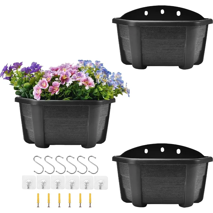 

9.8 inch 3 Pack Wall Hanging Planters Pots for Indoor Plants Wall Plants Holder with Drainage Hole Balcony Planters Railing Han