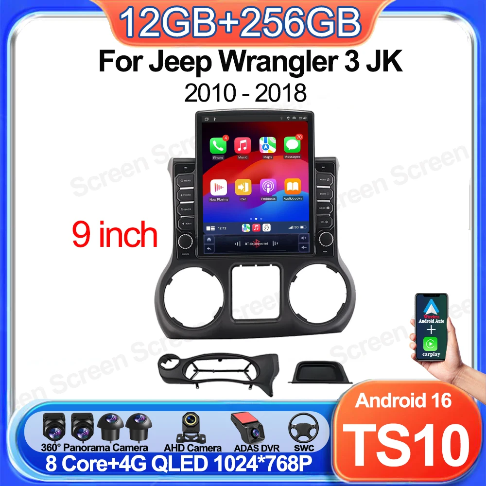 Rádio de carro de 9,7 polegadas Android 16 para Jeep Wrangler 3 Jk 2010 - 2018, reprodutor de vídeo multimídia, unidade principal estéreo com GPS e navegação 2din.