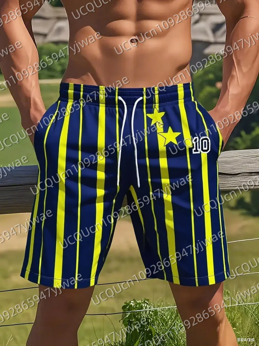 

Men's Stripe NO.10 Letter Print Beach Shorts Casual Unisex Gym Fitness Men's Summer Women Shorts Sport Beach Shorts