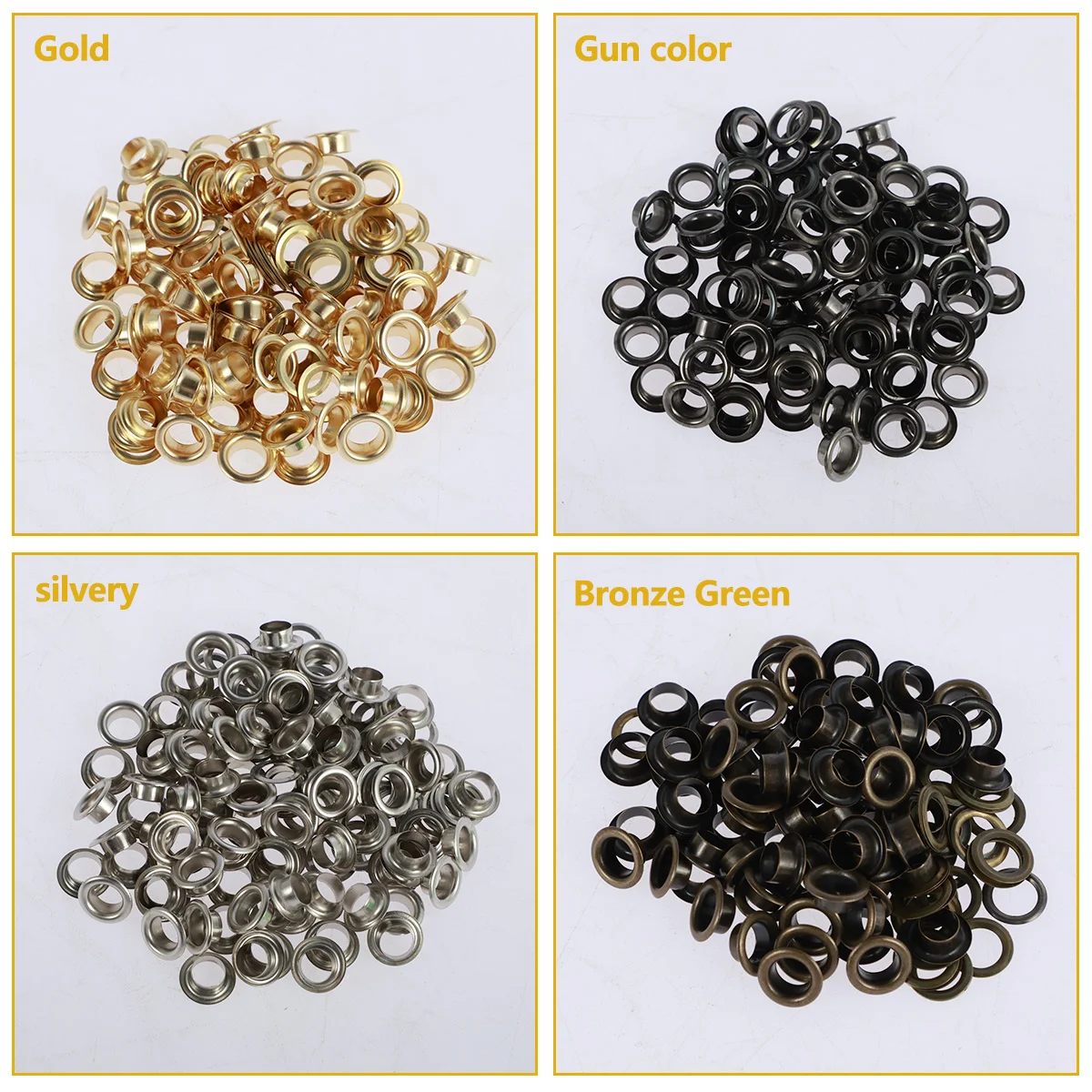 100/200/400 Sets, gemischte 4 Farben, 6 mm (1/4 Zoll) Ösen, Metallösen mit Unterlegscheiben, inklusive 3-teiligem Montagewerkzeug-Set für Lederarbeiten – Detail 3