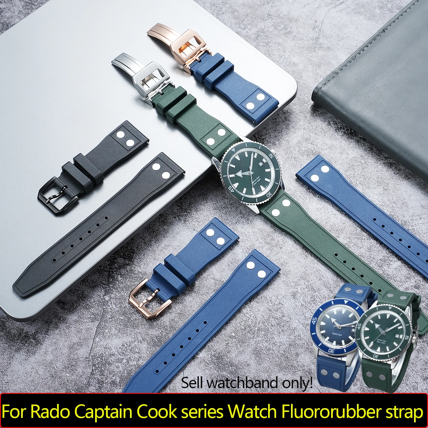 21mm FKM Rubber watchband for Rado Captain Cook Watch R32505203 R32504315 R32505015 R32505313 Fluororubber strap Men's Bracelet