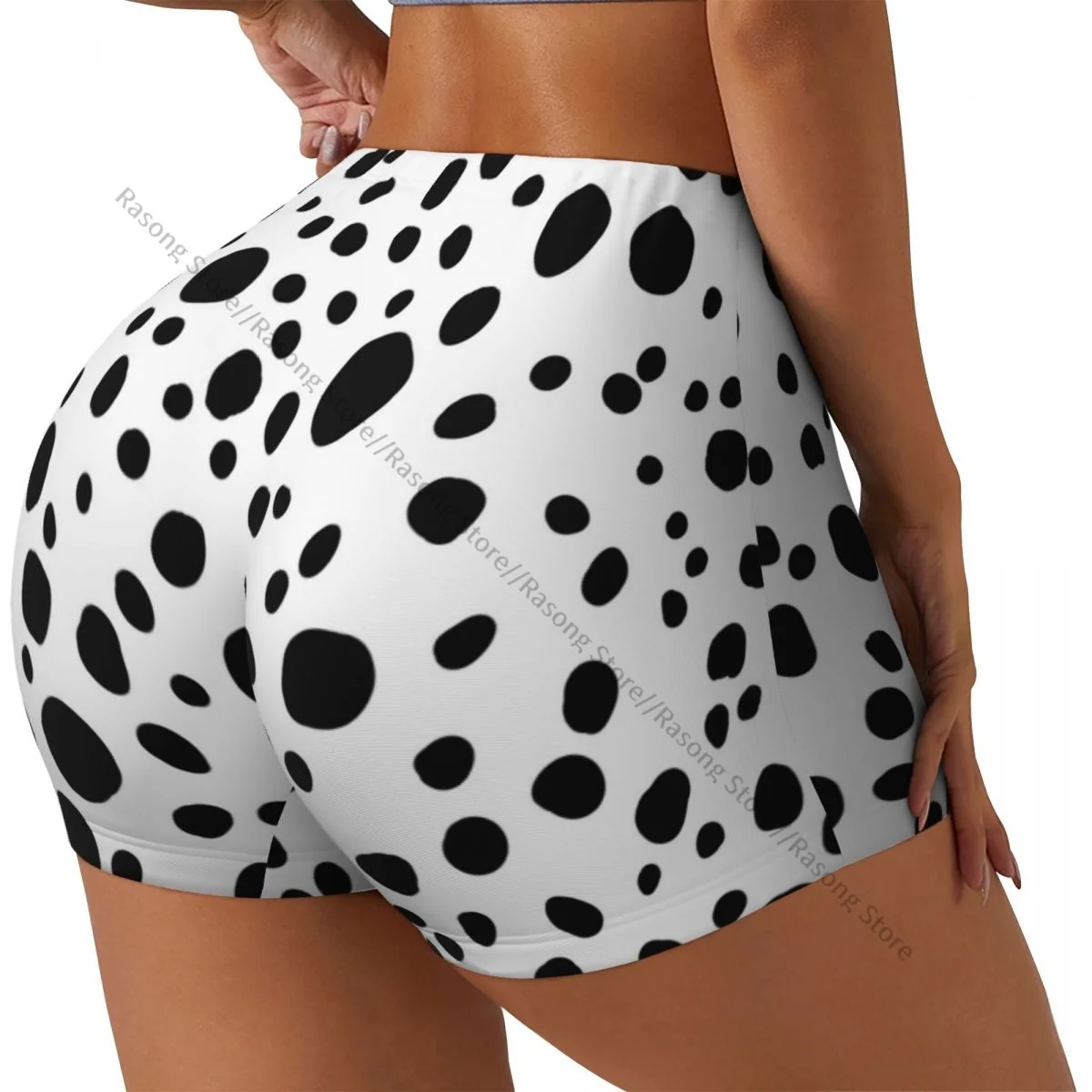 Spandex Yoga Shorts for Women Abstract Dalmatian Pattern Workout Booty Shorts