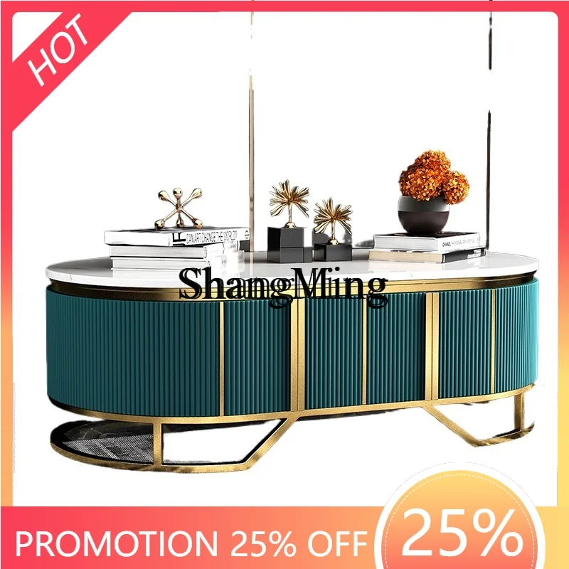 

CL coffee table combination modern simple living room rock slab marble stainless steel storage cabinet