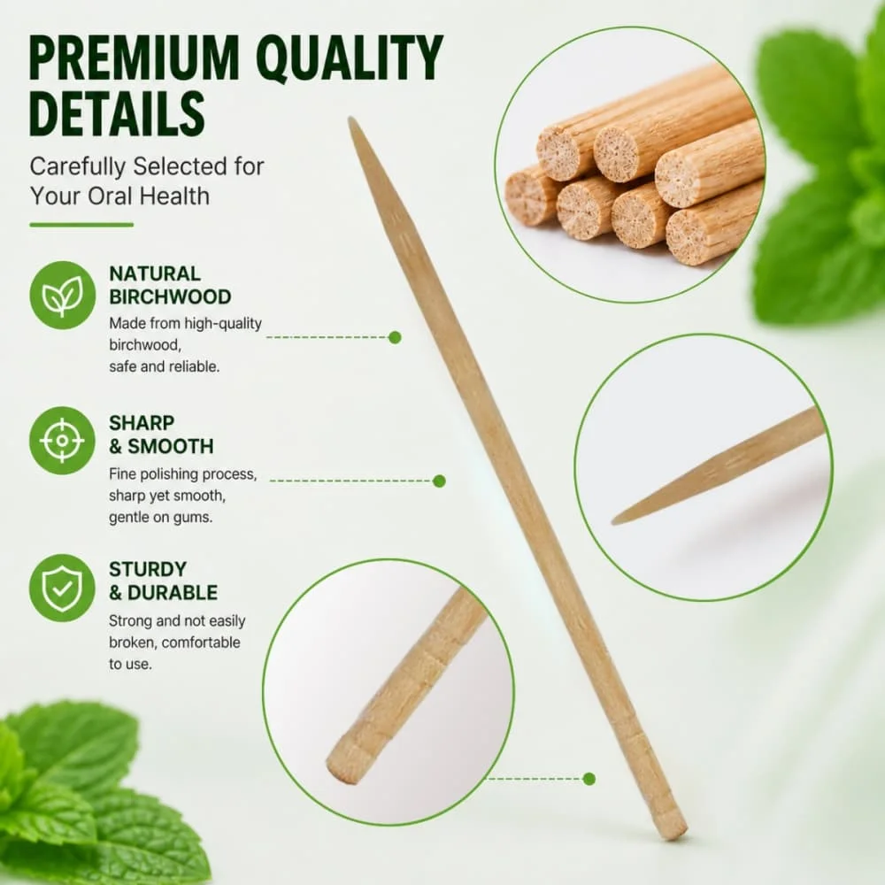 19pcs In Box Long-Lasting Mint Flavored Bamboo Toothpicks Natural Fresh Breath Disposable Dental Picks Premium Oral Care Sticks