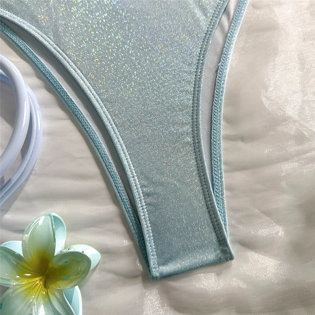U-förmiger glitzernder, glänzender Bikini, zweiteiliger Damen-Bikini, Damen-Badeanzug, brasilianischer Badeanzug, Bather V7564 – Detail 18