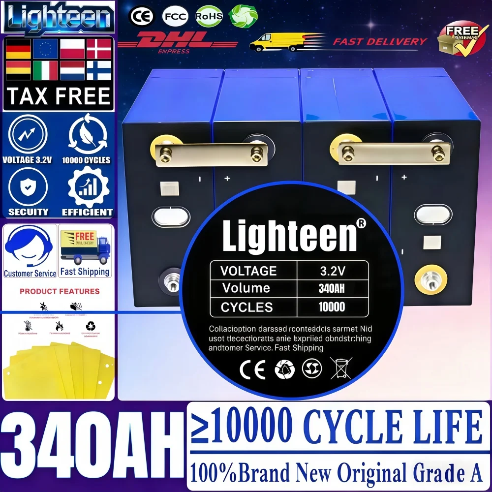 

[Wholesale ]3.2V Lifepo4 340AH Battery Rechargeable Grade A 10000 Cycles DIY 12V 24V 48V RV EV Boat Golf solar energy duty-free