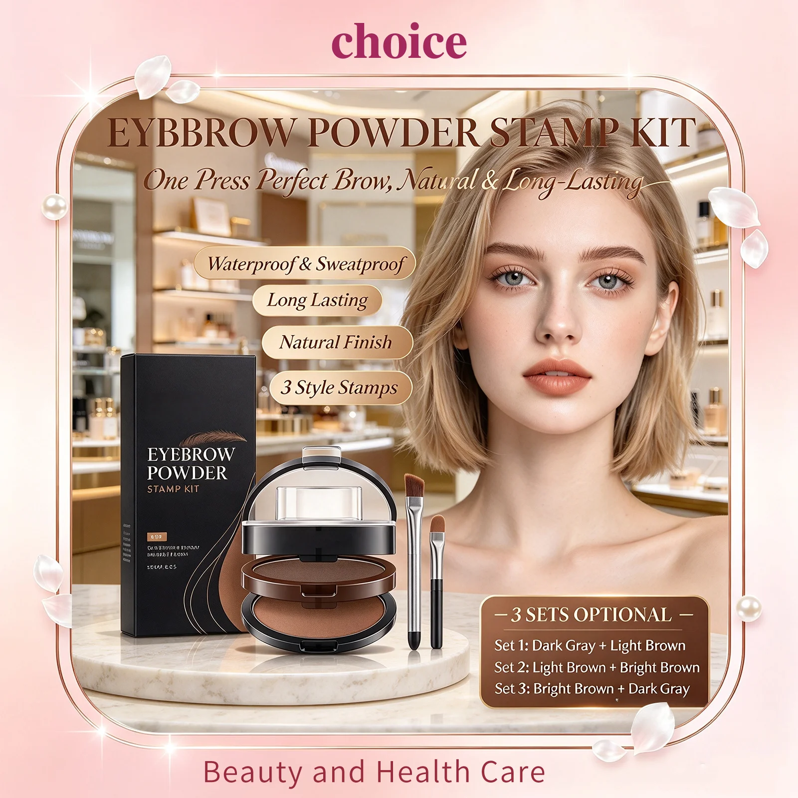 Two Color Eyebrow Stamp Powder Set One Press Perfect Brow Waterproof Sweatproof Brow Shaping Stamp Stencils Eyebrow Enhancer 12g