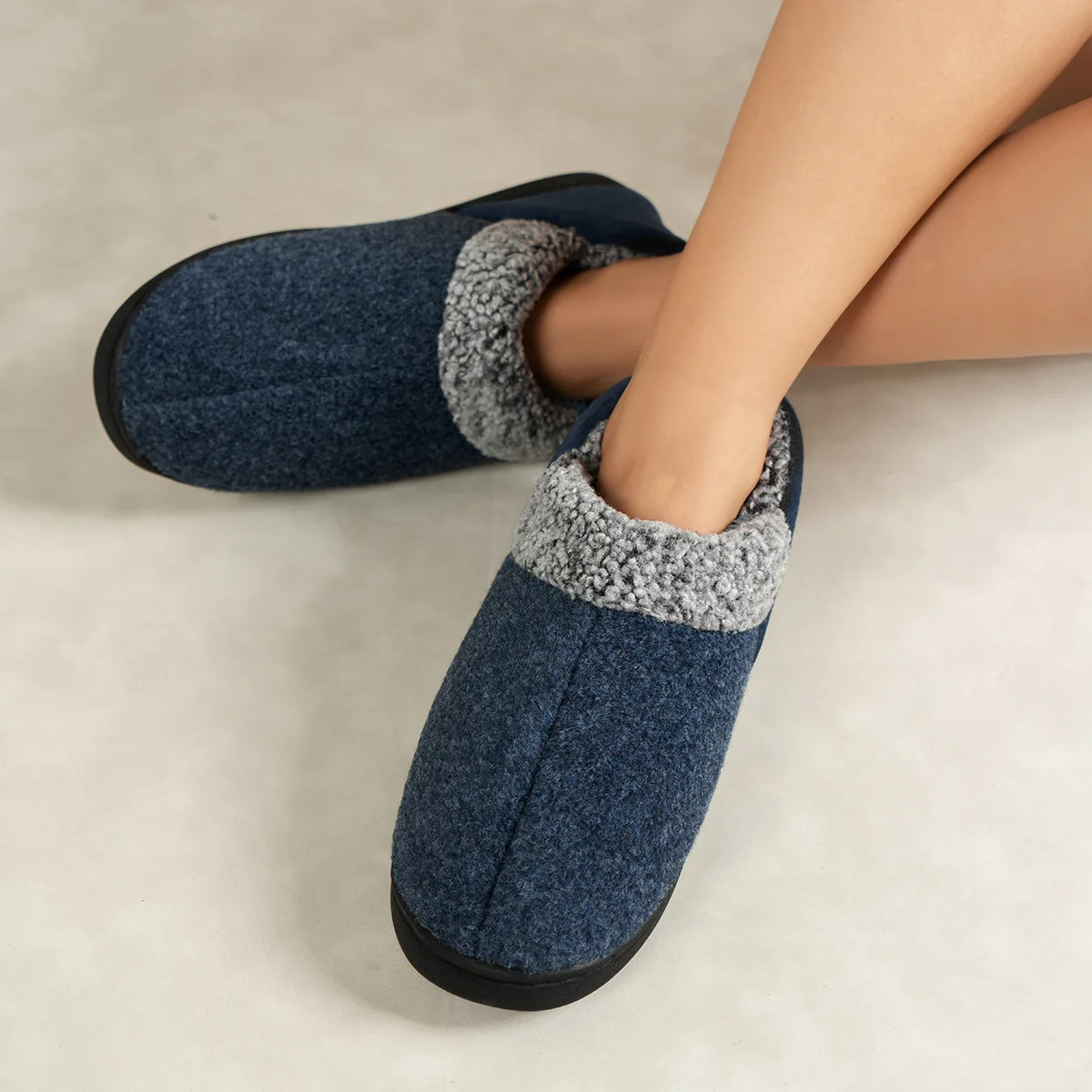 Smile Pop Indoor Soft Non-slip Cotton Slippers Outside Warm Thickened Fleece Cotton Slippers Wool Webbing Home Cotton Slippers