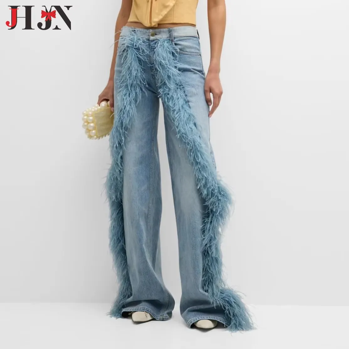 

JHJN стирка, старые широкие брюки для женщин, дизайн, плюшевые украшения, прямые джинсы, брюки для отдыха, элитный бренд
