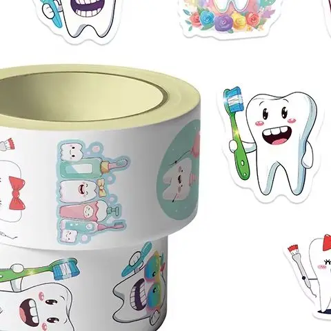500 Sheets/roll Cartoon Protect Teeth Stickers For Kids Students Graffiti Laptop Stationery Cute Sticker Dental Clinic Gifts