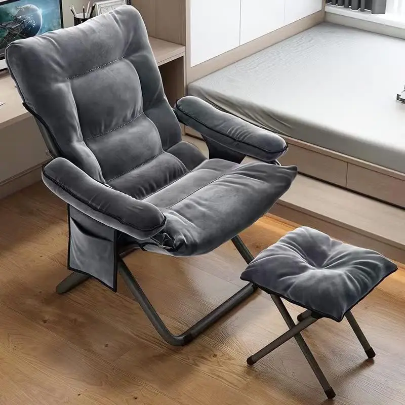 

Lazy Chair Modern Aluminum Lounge Reclining Armchair Sofa with Ottoman Comfy Reclining Chair Room, Grey Leather chair modern