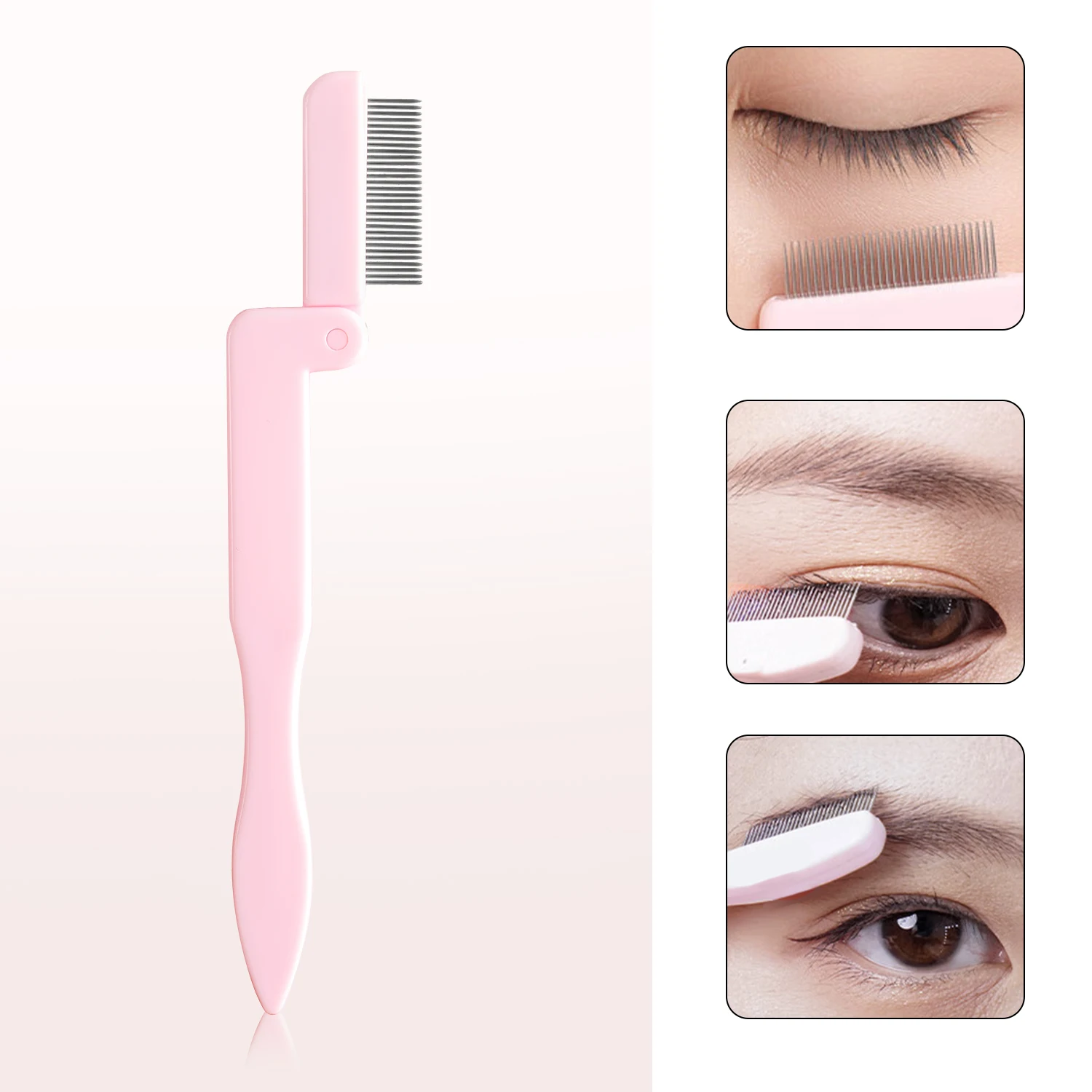 Strumento separatore ciglia Denti in acciaio Pettine per ciglia Sopracciglio Pieghevole Spazzola per ciglia con design Pettine per mascara per trucco occhi donna