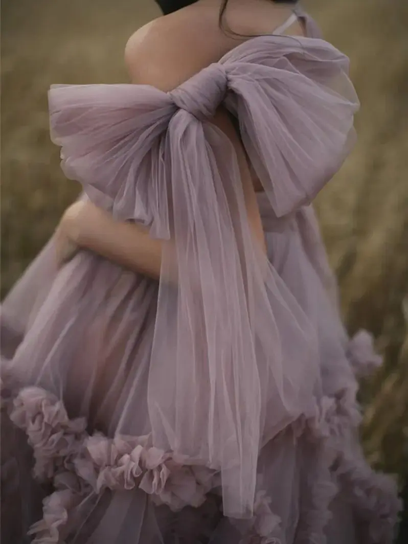 Vestidos de Noche de maternidad de color rosa polvoriento, batas para sesión de fotos, Baby Shower, vestido elegante de tul con volantes para mujer, camisón, bata de fotografía