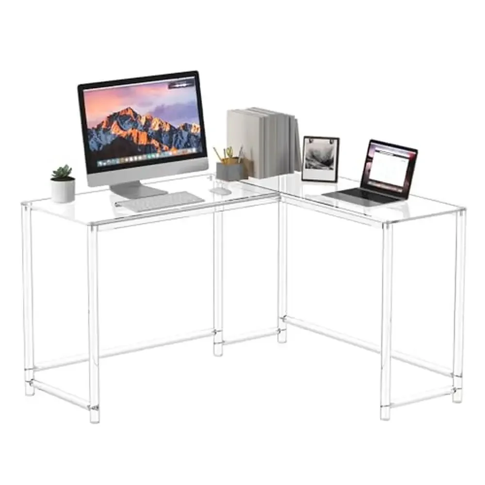 Clear Acrylic L Shaped Corner Computer Desk Modern Home Office Study Assembly