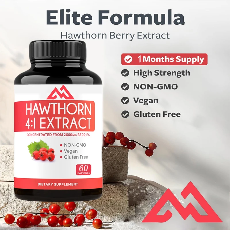 Hawthorn Berry Capsules (60 capsules) - Digestive and Heart Health Supplement -2660 mg Fresh Berry Concentrate