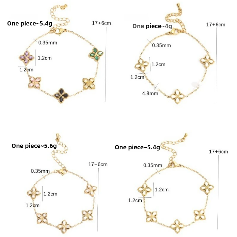 Clover Zircon Bracelet for Women, 18K Gold Plated Stainless Steel Luxury Flower Jewelry, Stylish High-end Must-have Jewelry