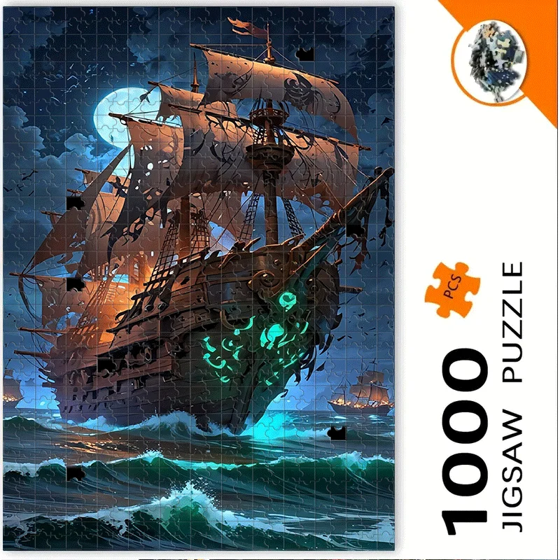 

500 шт. или 1000 шт. головоломка с морской ночью и луной, волнами, подходит для взрослых - промежуточный мозок, портативная коробка