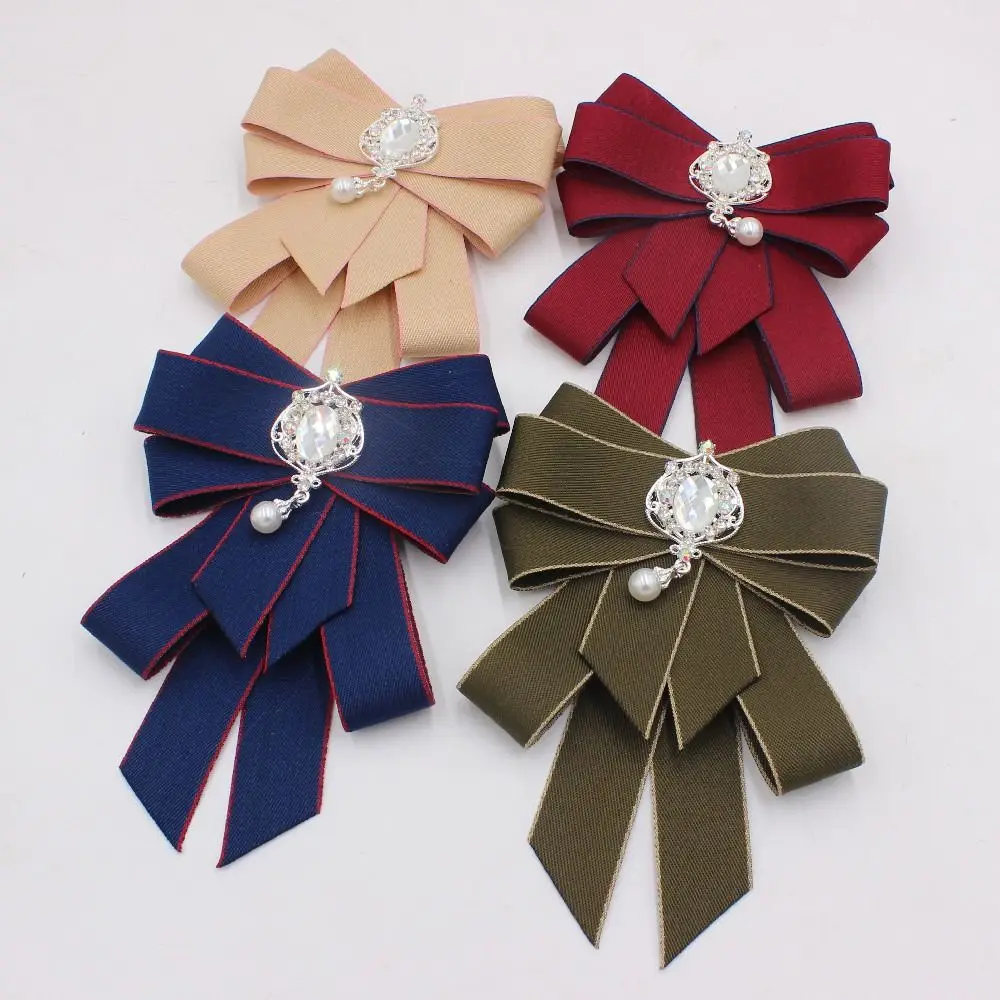 Retro Ribbon Ribbon Bowtie Rhinestone Crystal Bow Tie Fabric Cloth Art Handmade Neck Tie For Men and Women