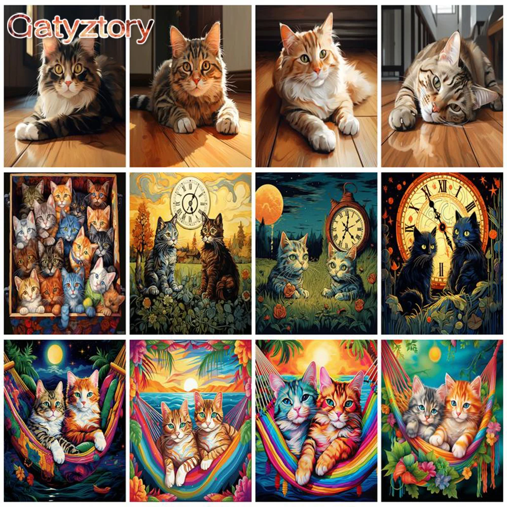 

GATYZTORY Painting By Numbers Wall Art Picture On Canvas Coloring By Numbers Cat Handpainted DIY For Home Decoration Gift